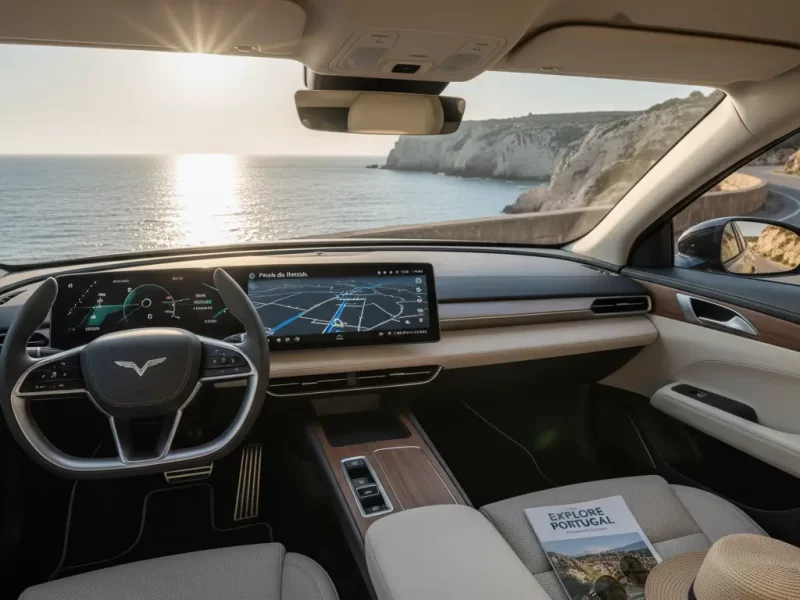 Het dashboard van een EV met een actieve route op de navigatie