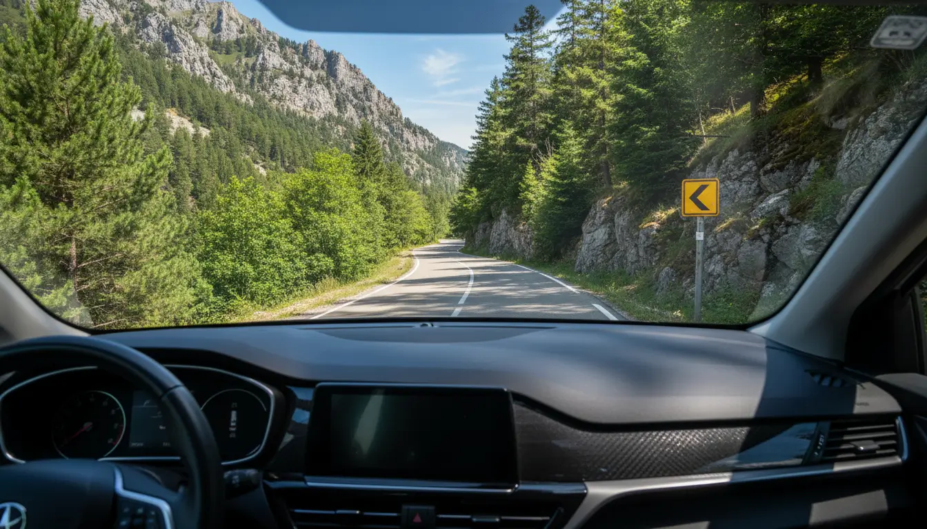 De weg gezien door de voorruit van een auto