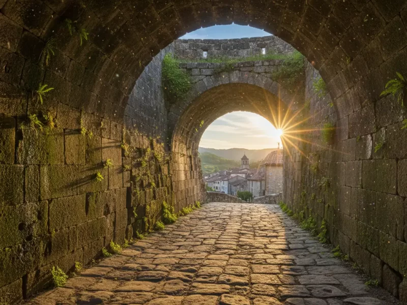 An ancient stone pedestrian tunnel.