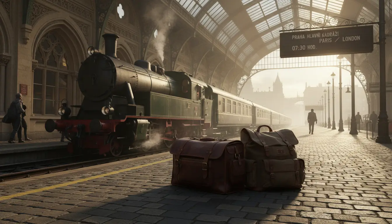 Twee klassieke reistassen of rugzakken op een perron