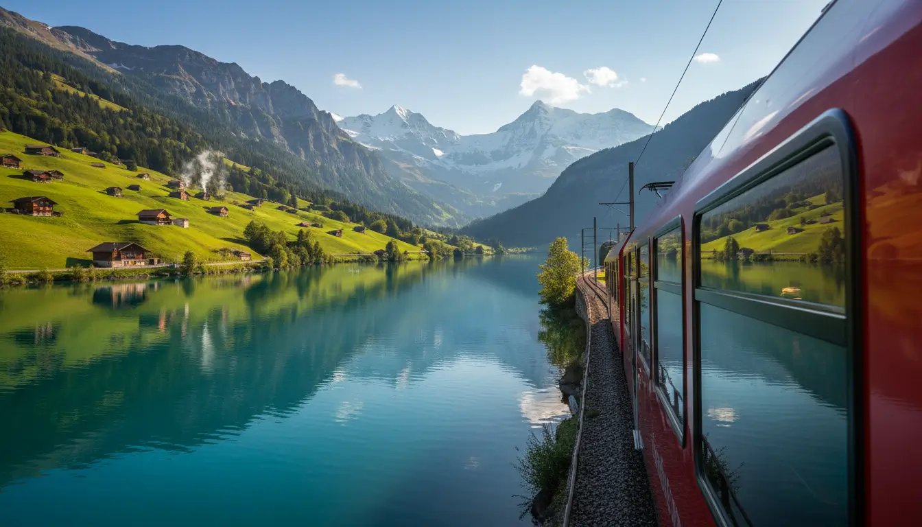 Een rode Zwitserse panoramische treinwagon