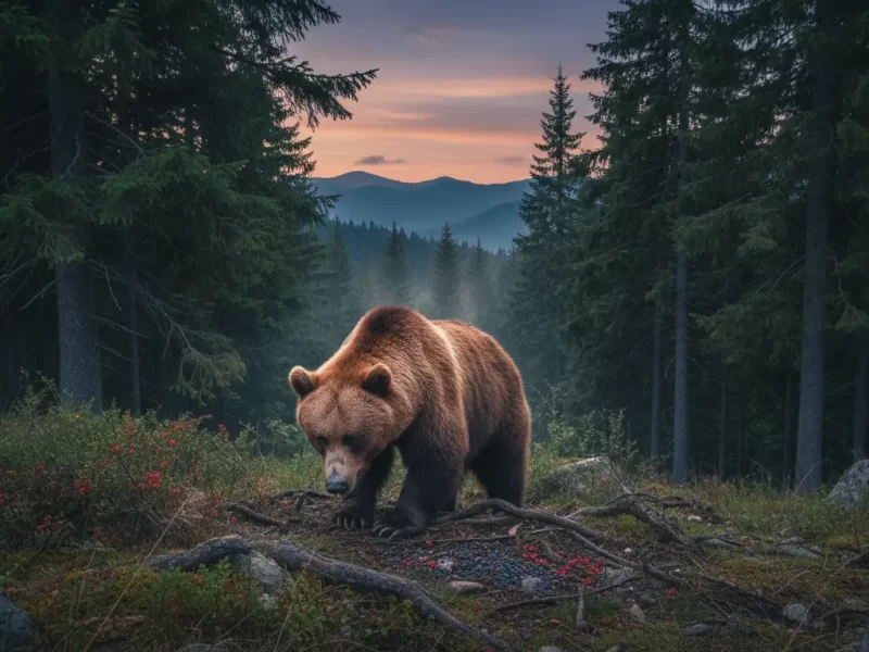 Een schuwe bruine beer