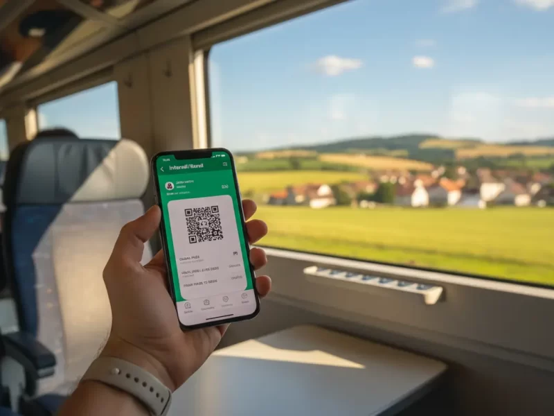 Een smartphone met de Interrail/Eurail app open, waarop een geldige treinpas te zien is.