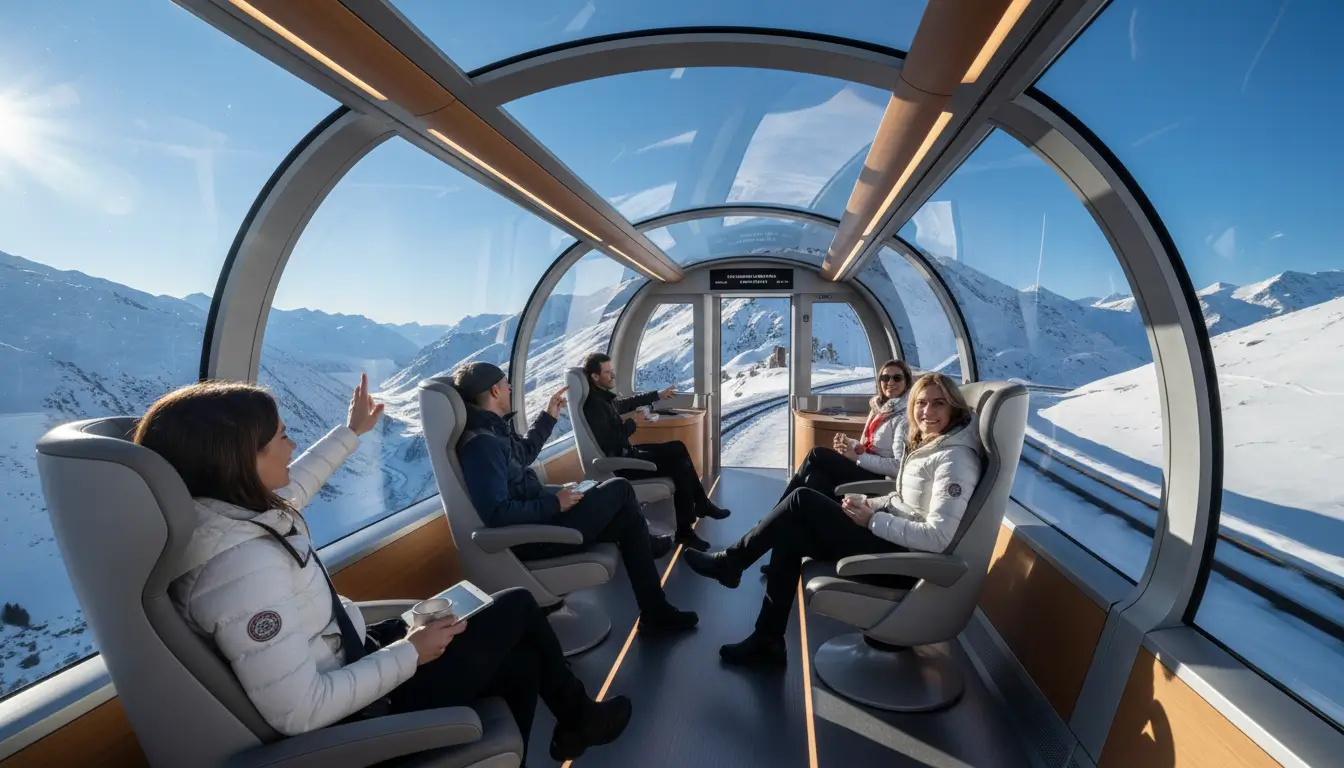 Een moderne panoramatreinwagon met extra grote ramen