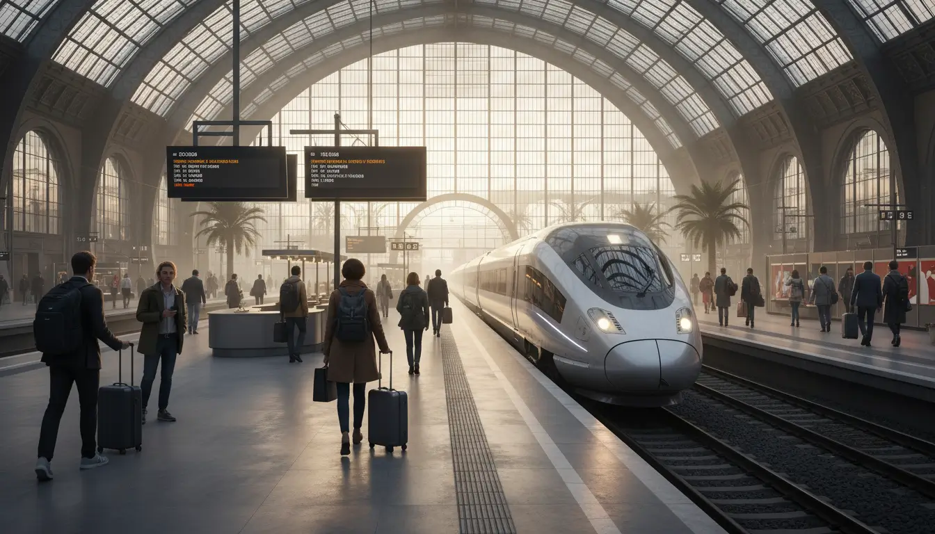 Moderne hogesnelheidstrein nadert het perron