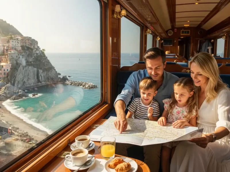Ouders die naar een kaart wijzen met hun kinderen om hen heen verzameld.