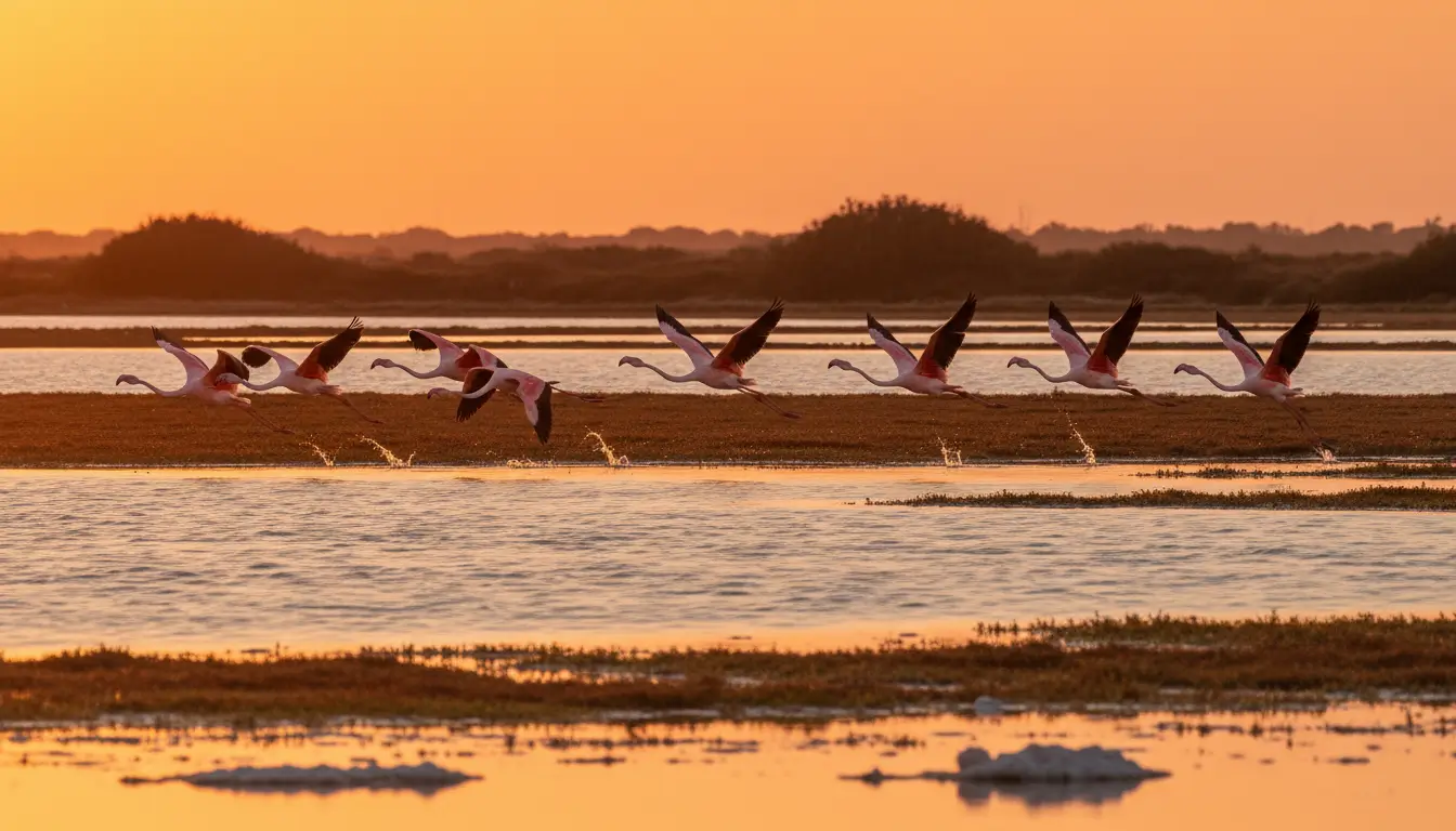 Een groep elegante roze flamingo's