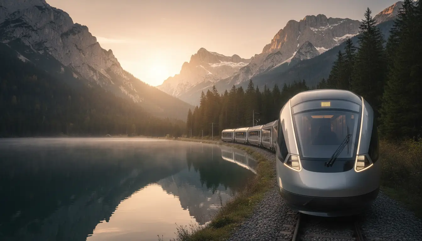 De voorkant van een gestroomlijnde, moderne panoramatrein