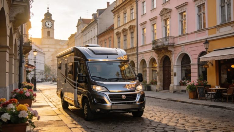 Heading into the city in a campervan