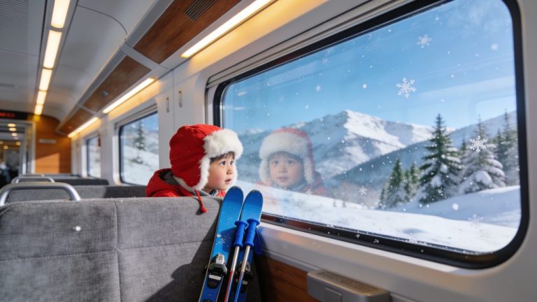 Taking the train to winter sports with children