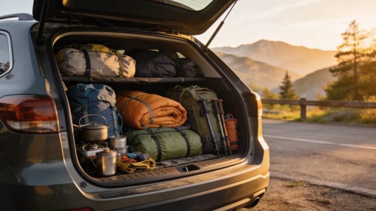 Luggage organisation for camping holidays by car