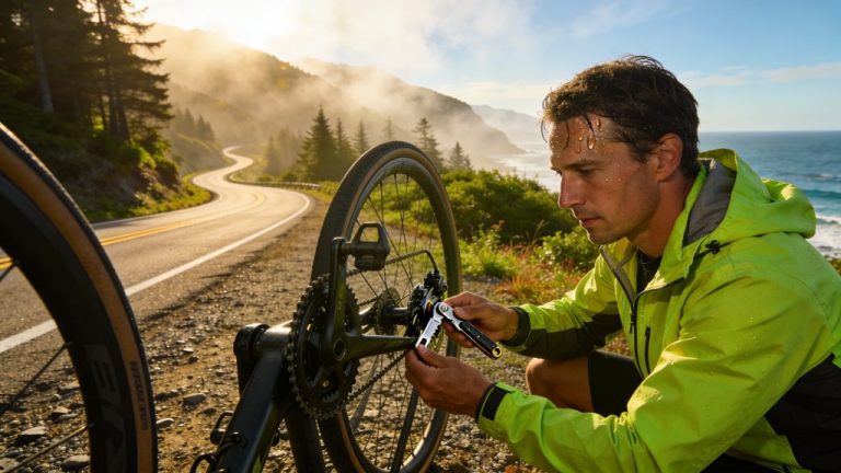 Carrying out bike repairs and maintenance on the road